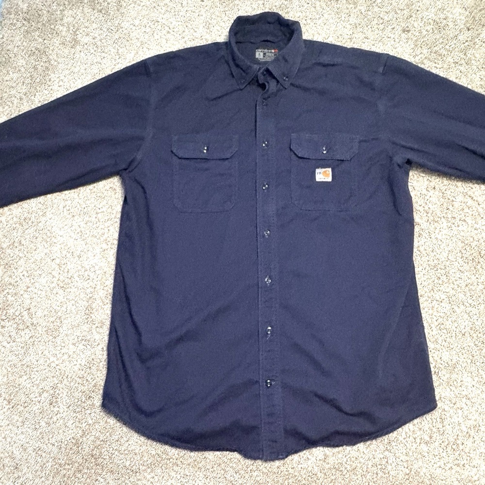 Carhartt FR Shirt Men XLT Blue Long Sleeve Button Down Loose Fit 2112 Cat 2 Work